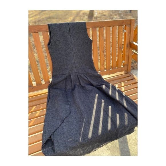 Hansen & Gretel Midi Dress Asymetric Sleeveless Raw Trim Grey Sz 1 - Picture 14 of 16